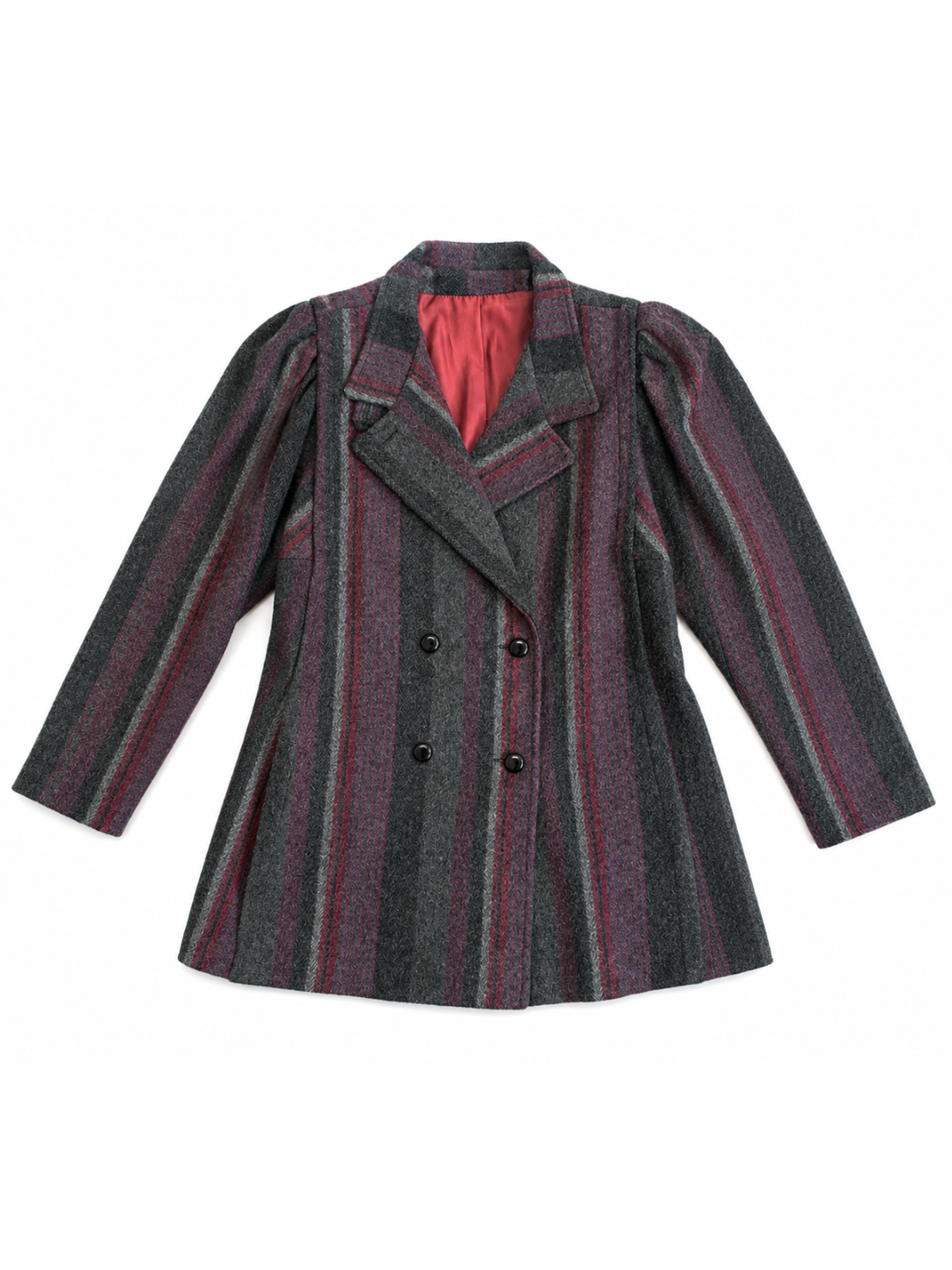 Plum Stripe Woolen Pea Coat