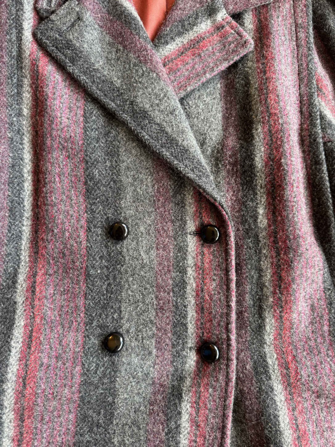 Plum Stripe Woolen Pea Coat