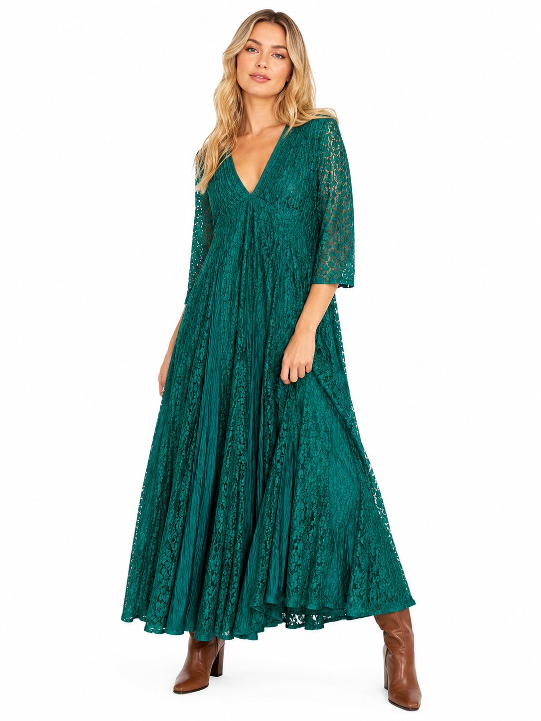 Emerald Bohemian Lace Maxi Dress