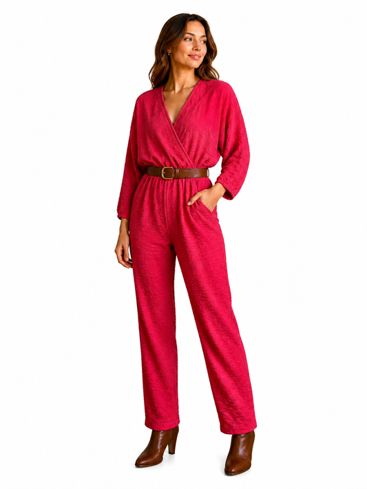 Cherry Red Ruched Pantsuit