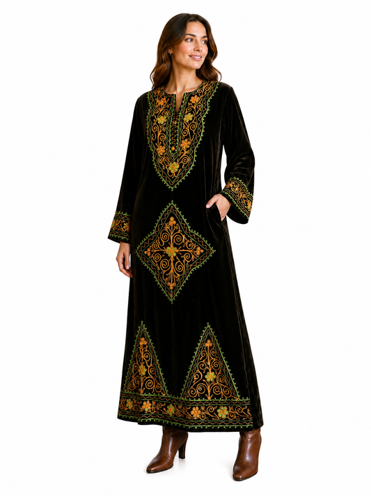 Woodland Flower Velvet Maxi Dress