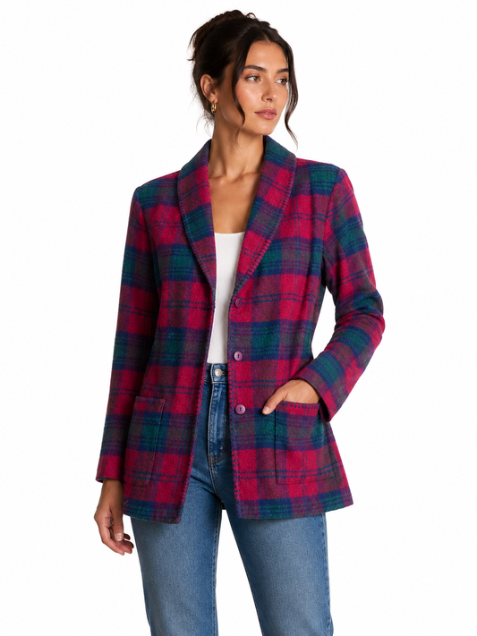 Whipstitch Plaid Blazer