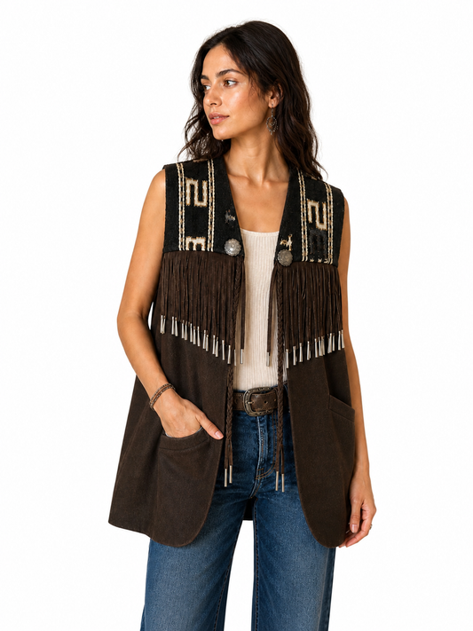 Woolen Fringe Beaded Vest
